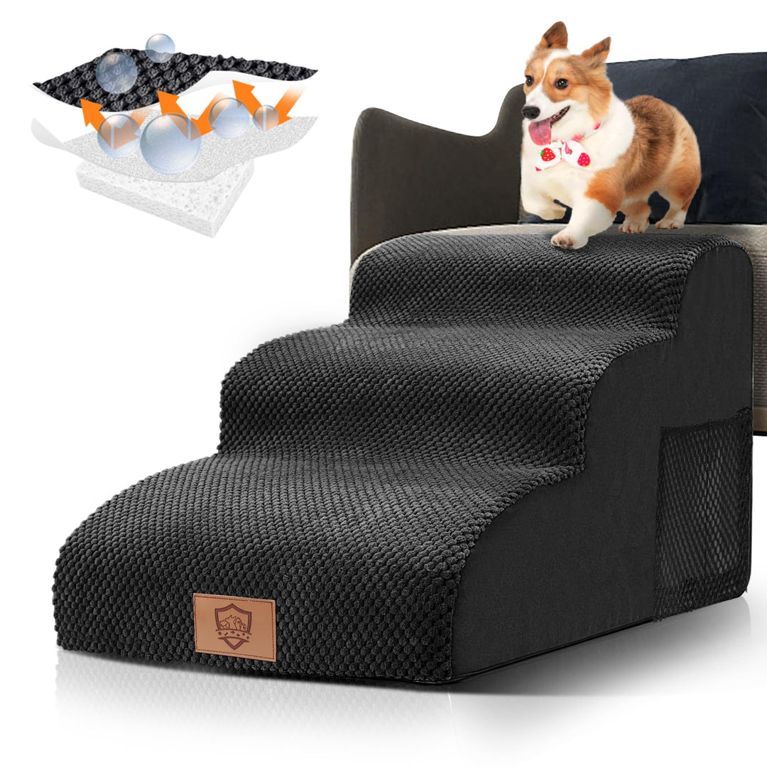 Hundetreppe 3 Stufen, rutschfeste Haustiertreppe für Kleine Hunde, Waschbarer Hundetreppe 40cm Hoch,