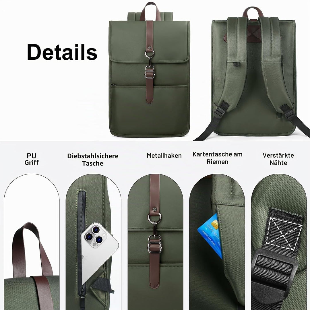Laptop Rucksack Herren Damen, Rucksack mit Laptopfach mit USB-Anschluss für 15,6 Zoll Laptop, Elegan