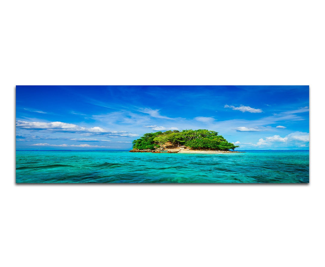 Paul Sinus Art Panoramabild auf Leinwand und Keilrahmen 120x40cm Thailand Meer Insel Boot Wolkenschl