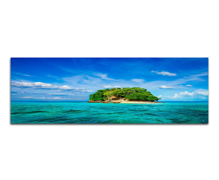 Paul Sinus Art Panoramabild auf Leinwand und Keilrahmen 120x40cm Thailand Meer Insel Boot Wolkenschl
