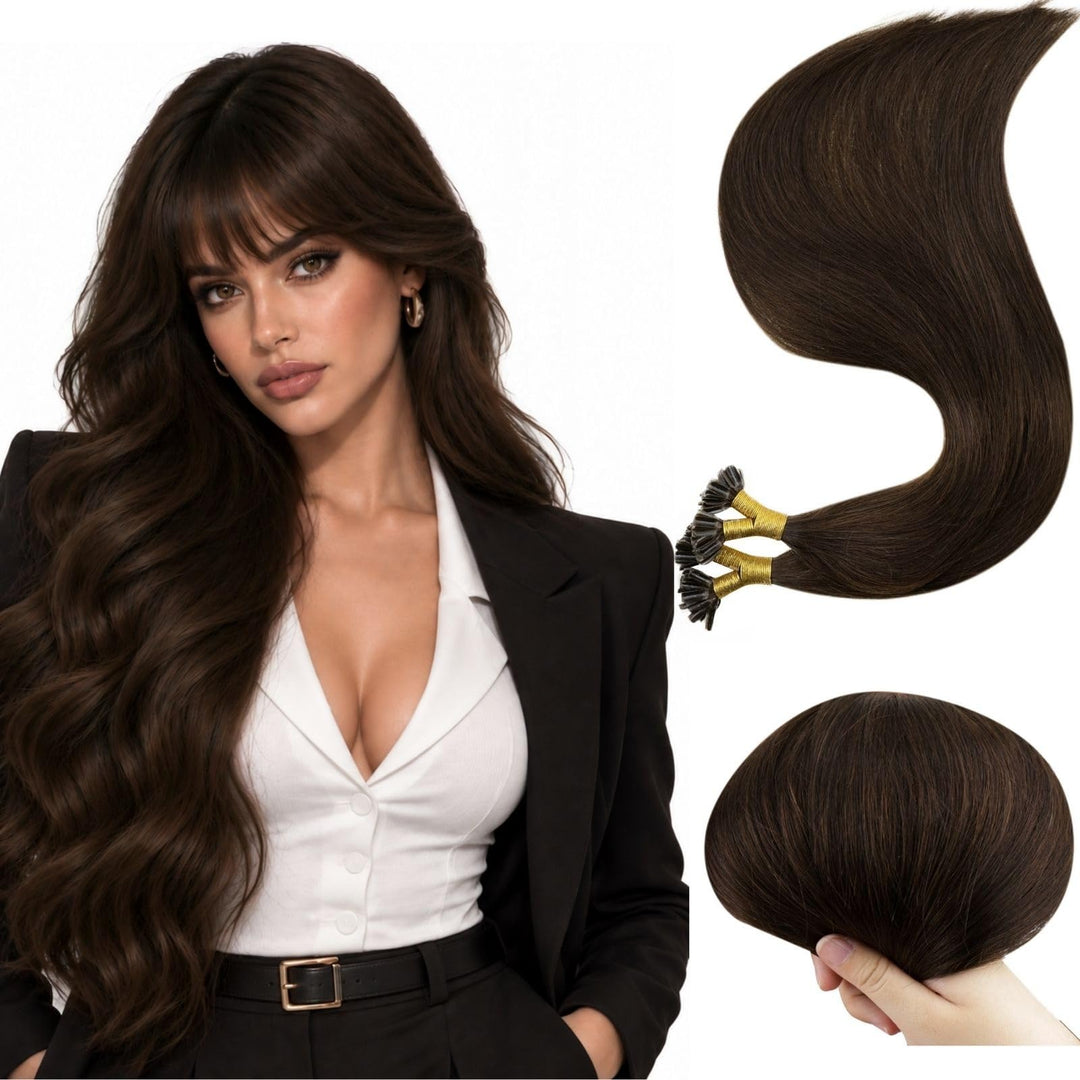 RUNATURE Extensions Echthaar Bondings Braun 30cm 50strähne Unsichtbare Bondings Extensions Echthaar