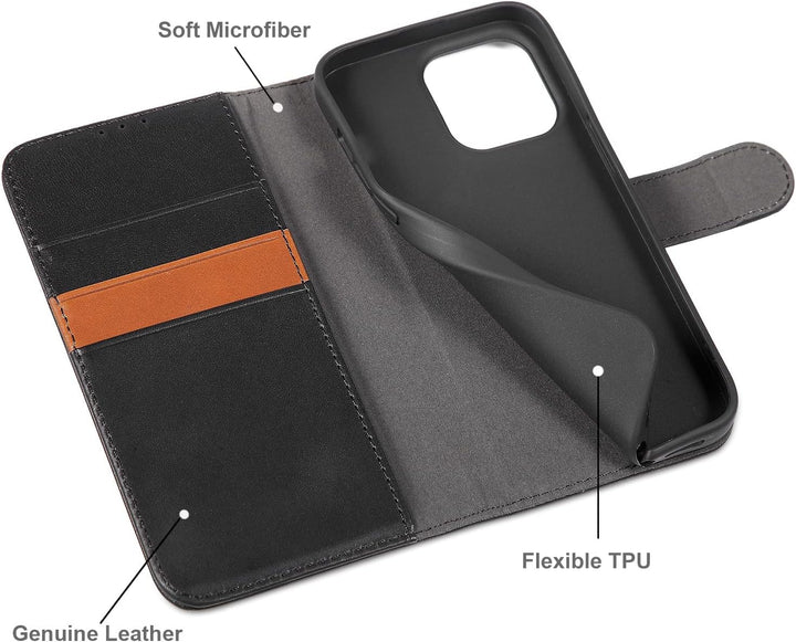 LENSUN Echtleder Hülle für iPhone 13 Pro, Handyhülle [Echtes Leder][Magnetverschluss][RFID Schutz] H