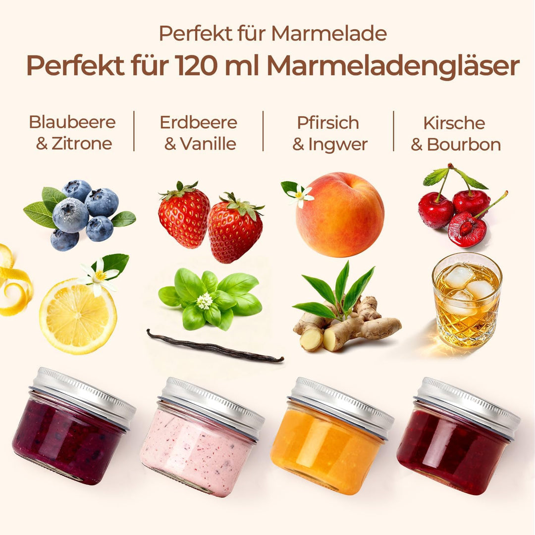 ComSaf 120ml Einmachgläser mit Schraubdeckel und Aufkleber Marmeladengläser 8er, Kleine Einmachgläse