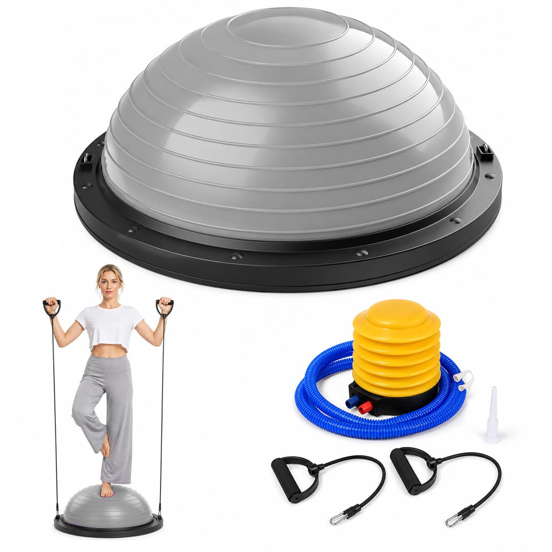 Balance Ball Halbkugel, Yoga Ball Trainer mit Pumpe 2 Fitnessbändern 58cm, 58cm