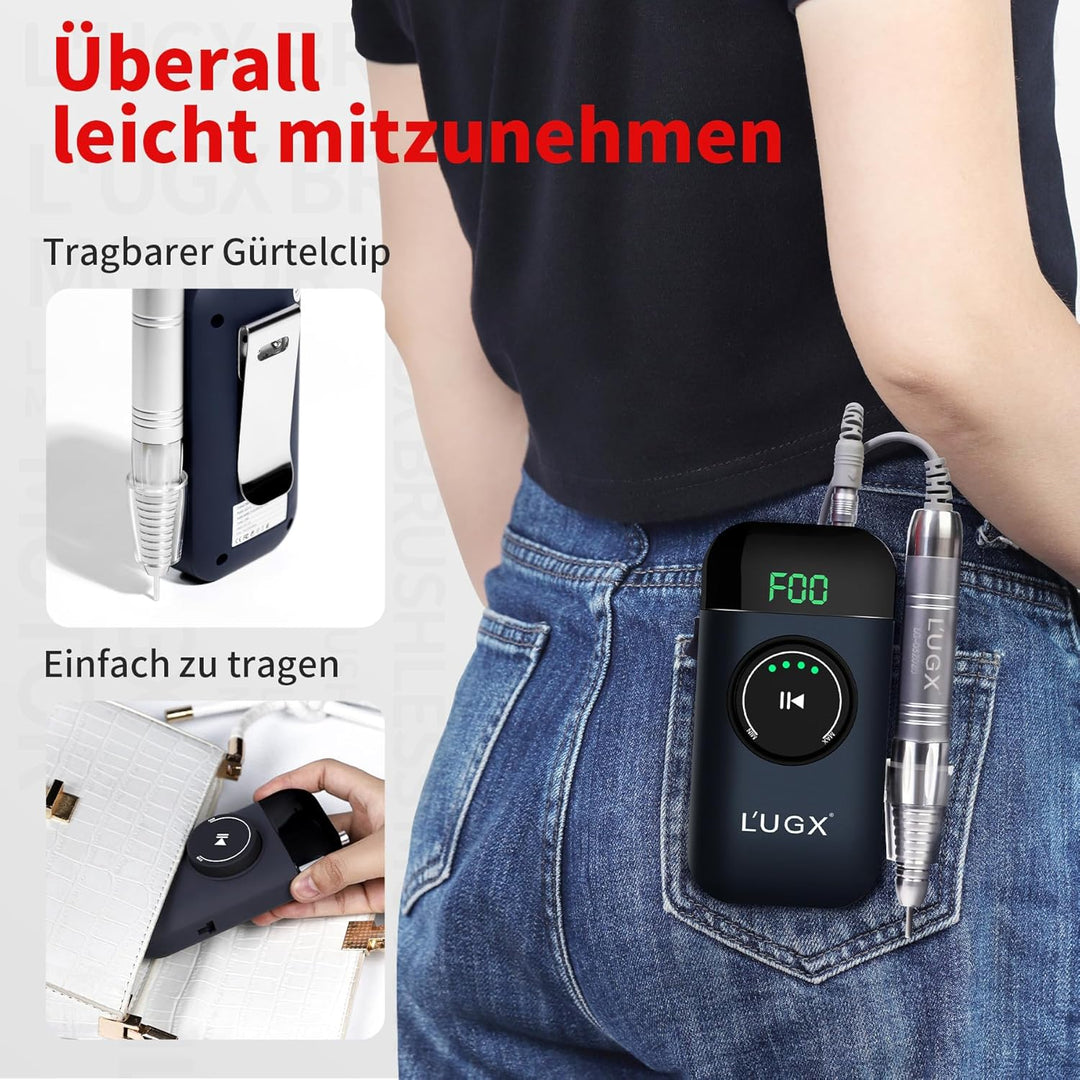 L'UGX Professioneller Nagelfräser Kabellos–Bürstenloser Motor Elektrische Nagelfeile für Gelnägel &
