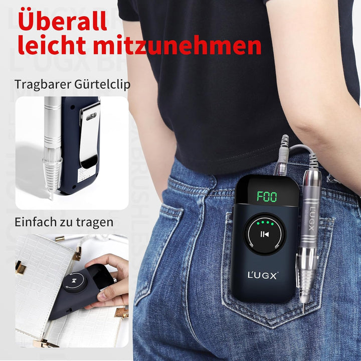 L'UGX Professioneller Nagelfräser Kabellos–Bürstenloser Motor Elektrische Nagelfeile für Gelnägel &