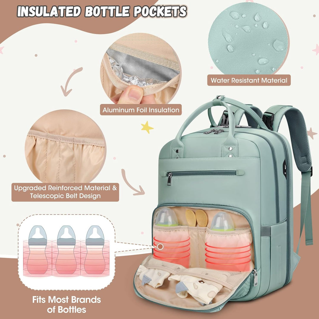 RAINSMORE Wickelrucksack Baby Wickeltasche Rucksack mit Wickelunterlage Unterwegs Gross Diaper Bag M