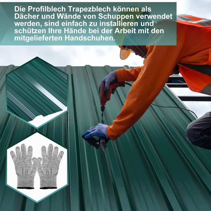 Fiqops Trapezblech Profilblech 12 Stück, Trapezblech 129cm x 46cm ca. 7 m², Wellblechplatten für Dac