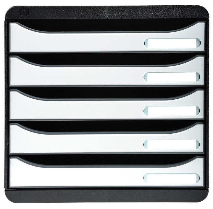 Exacompta 3097213D Premium Ablagebox mit 5 Schubladen für DIN A4+ Dokumente. Stapelbare Schubladenbo