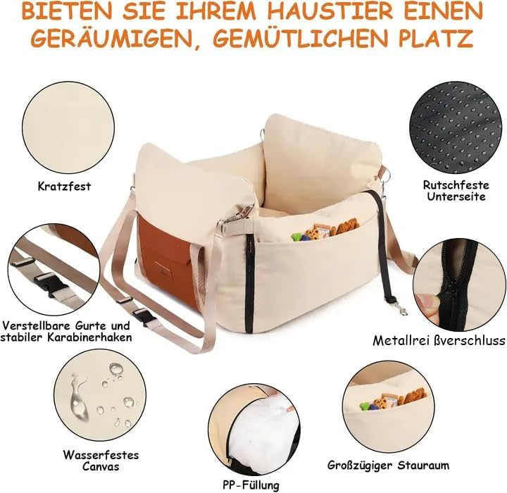 Autositz für kleine Hunde, Wasserdichter 2-in-1-Sitzerhöher für Haustiere mit Seitlichen Griffen und