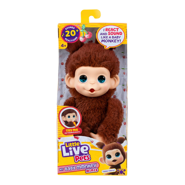 Little Live Pets Baby Monkey Minis – interaktiver Plüschaffe Chikki Cherry mit über 20 realistischen