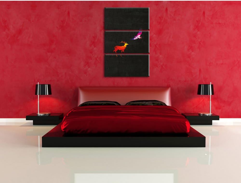 Pixxprint Hirsch und Adler als Leinwandbild/Grösse: 3 Teilig (120x80) cm/Wandbild/Kunstdruck/fertig