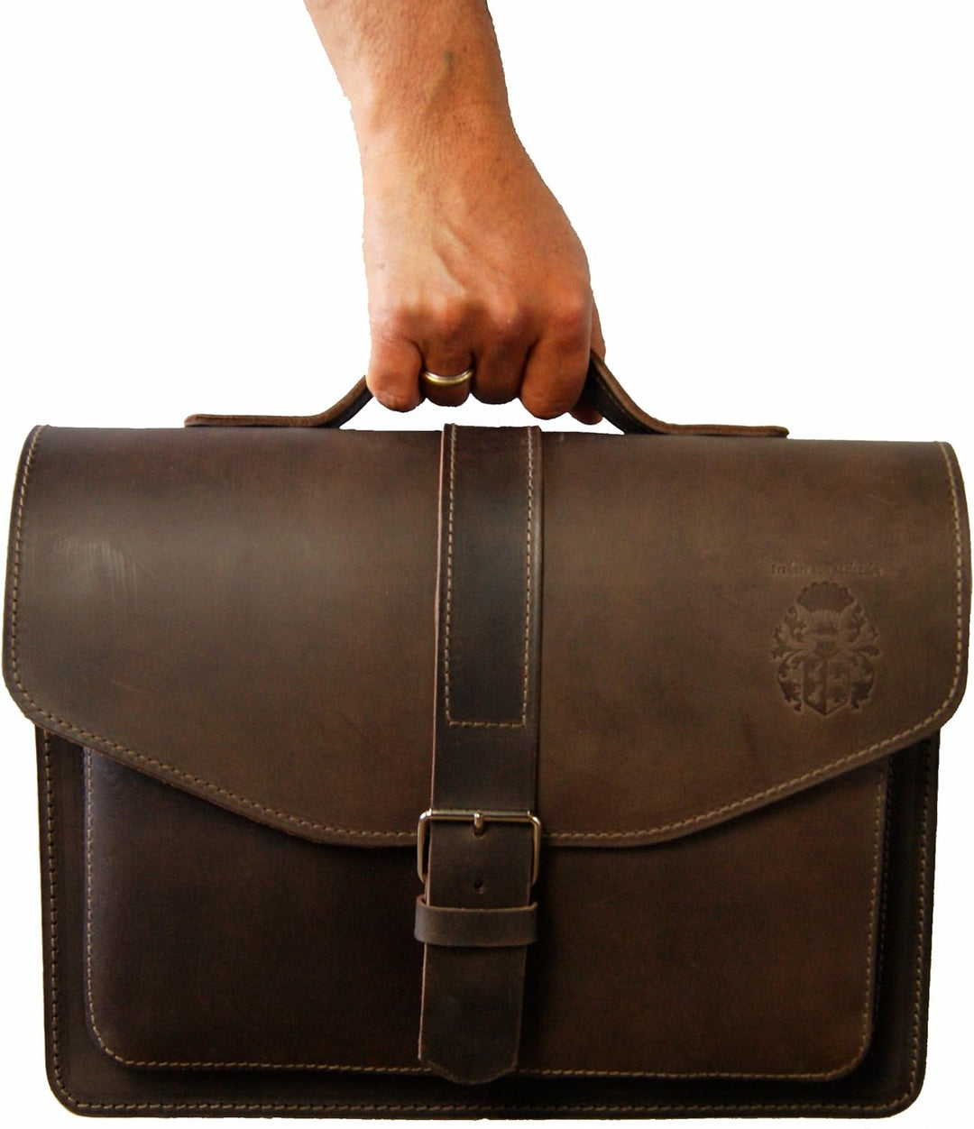 Freiherr von Maltzahn A4 Aktentasche Hubble, 38 cm, braun, Bio-Leder, Made in Germany + Lederpflege