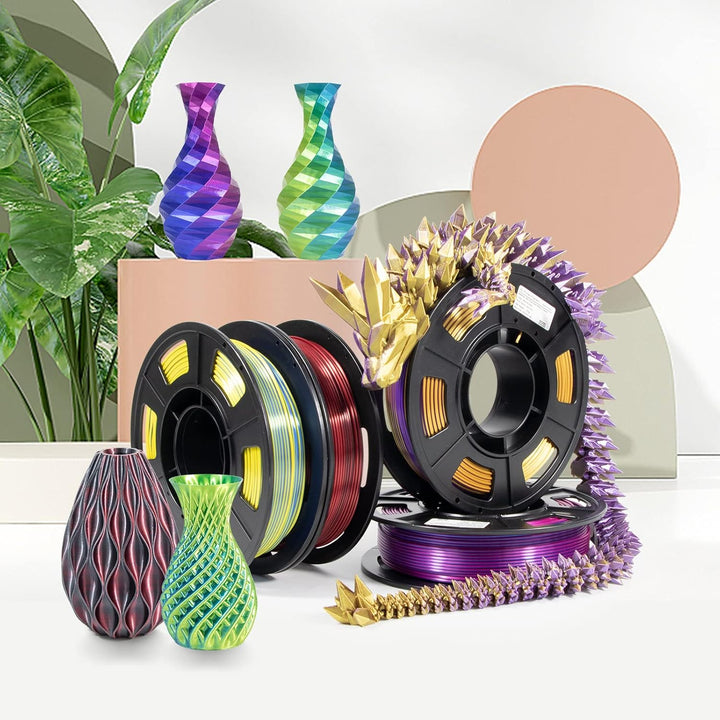 iSANMATE Dual Color Silk PLA Filament Set, Seide PLA Filament 1.75mm Rosarot Blau/Blau Grün/Rot Schw