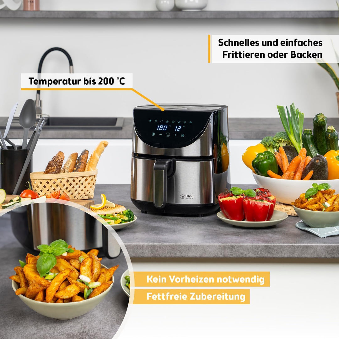 TZS First Austria Air Fryer | 5,8 L | 80-200°C | 8 Programme | Digitalsteuerung | Antihaftbeschichtu