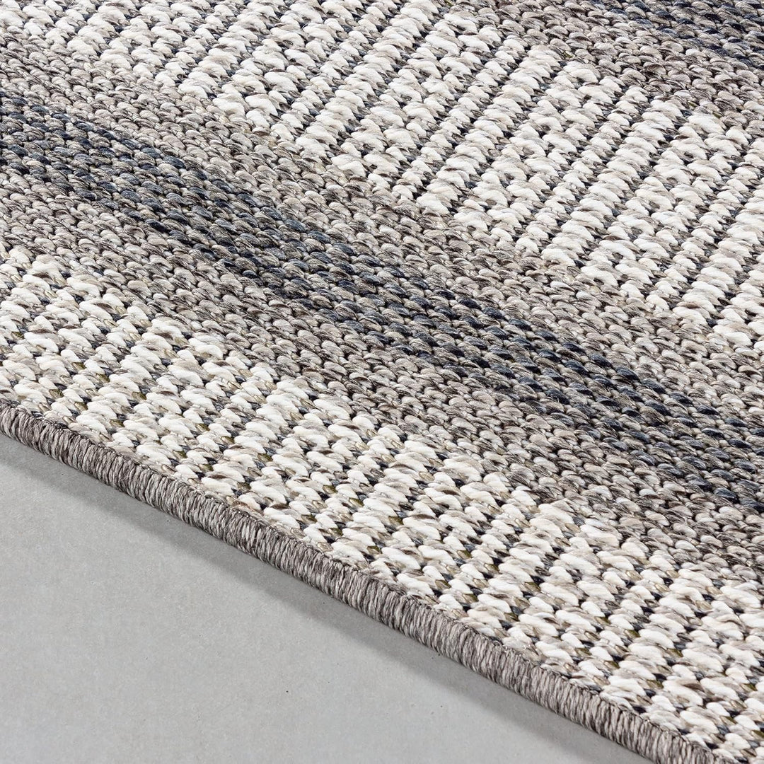In- &amp; Outdoor Teppich Robuster, Modern Bordüre Design, Rechteckig, Creme und Grau Farbe, Flachgewebe