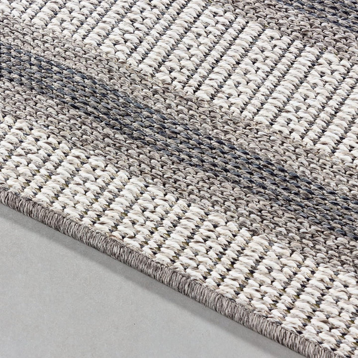 In- &amp; Outdoor Teppich Robuster, Modern Bordüre Design, Rechteckig, Creme und Grau Farbe, Flachgewebe