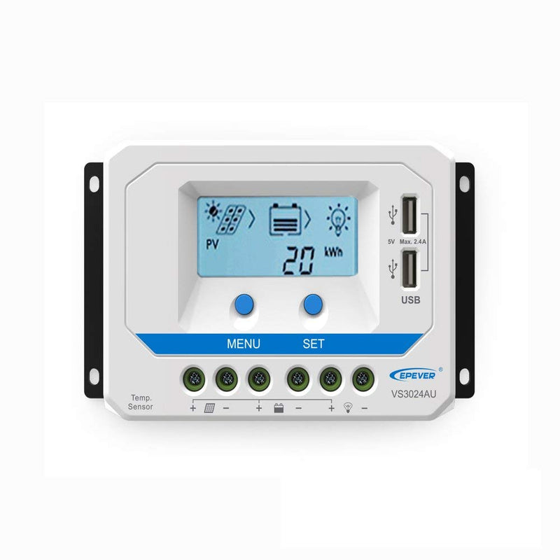 EPEVER PWM Laderegler 30A, VS3024AU Charge Controller,12V/24V Auto work, 30A, 12V/24V mit LCD Dispal