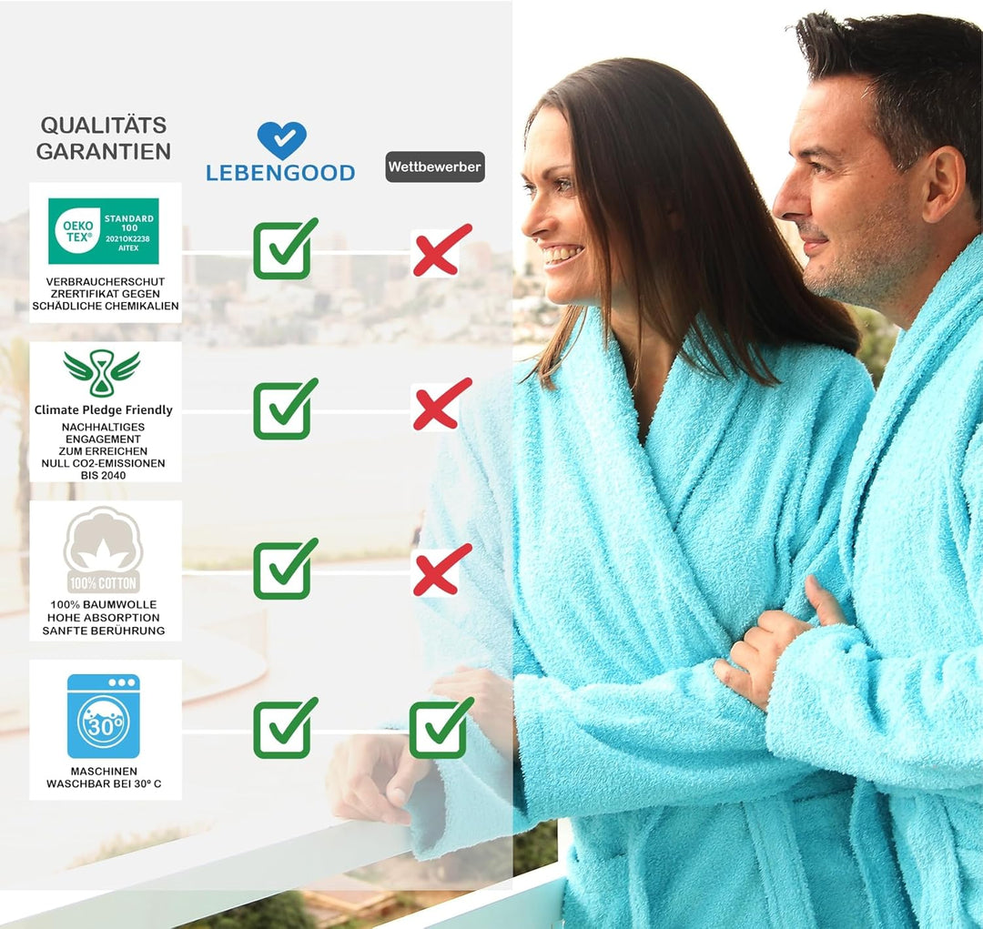 LEBENGOOD Bademantel für Damen, Herren, Unisex, Frottee 100% Baumwolle, Weicher Morgenmantel Dusche,