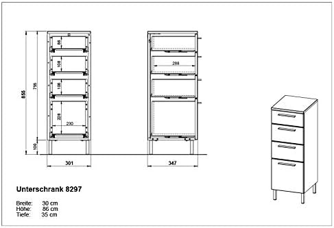 Germania Unterschrank 8297-84 GW-Arvada, in weiss, mit Vier Schubkästen, 30x86x35 cm (BxHxT) Untersc