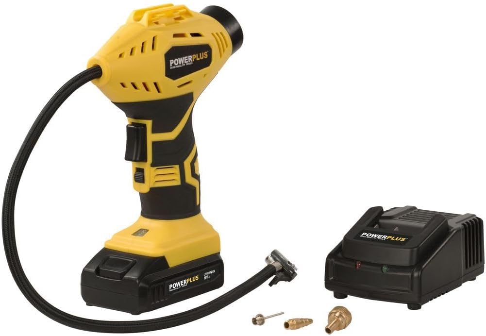 Powerplus POWX1700 Akku Kompressor - Druckluft Kompressor mit 18V und 8 bar Leistung - Inkl. 1 x 1,5
