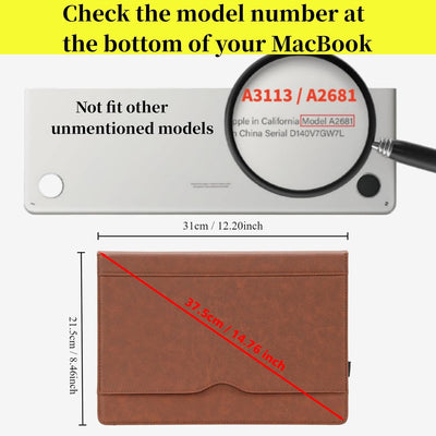 TYTX Lederhülle Kompatibel mit MacBook Air 2022 13,6 Zoll M2 A2681, Laptop-Hülle Folio Book Schutzhü
