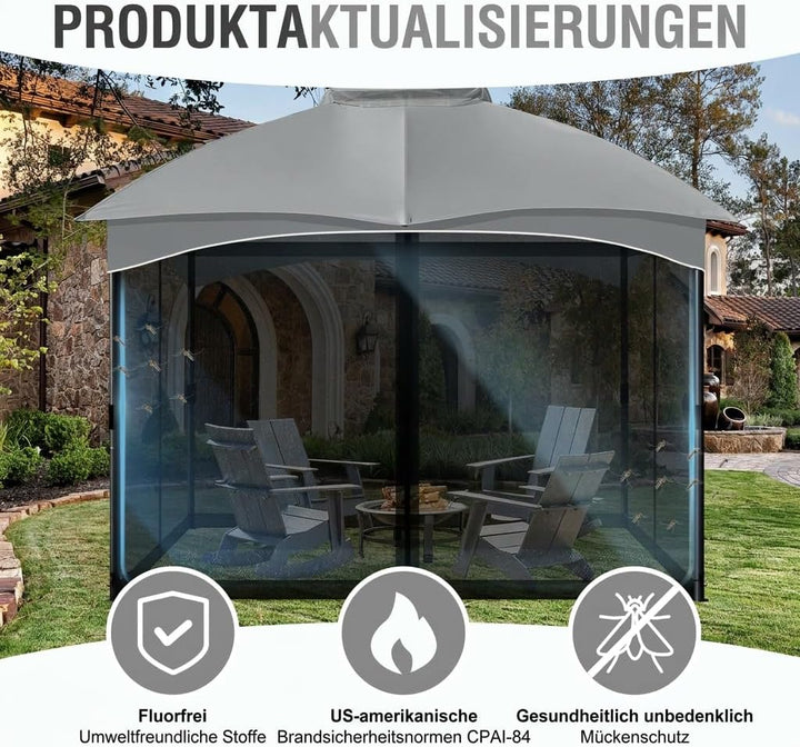 COWVIE Pavillon-Ersatznetz, 3 m x 3 m, Universal-Pavillon, 4 Paneele, Moskitonetz, Seitenwände mit D