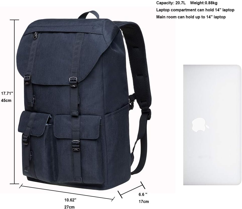 KAUKKO Vintage Unisex Rucksack Studenten 17 Zoll Backpack für 14" Notebook Lässiger Alltagstasche,45