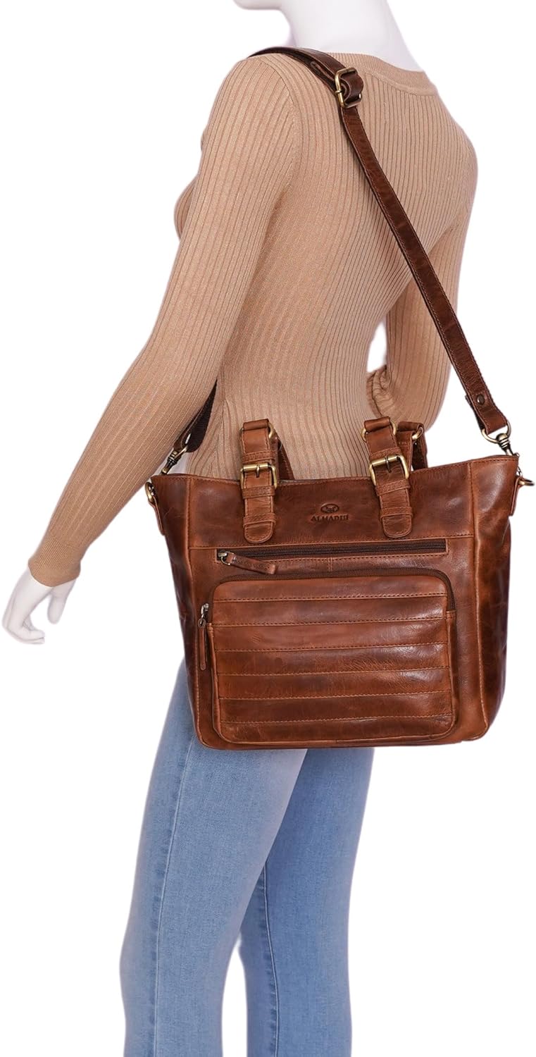 ALMADIH Premium Leder Damentasche Schultertasche KYLA - Ledertasche Handtasche Umhängetasche Henkelt