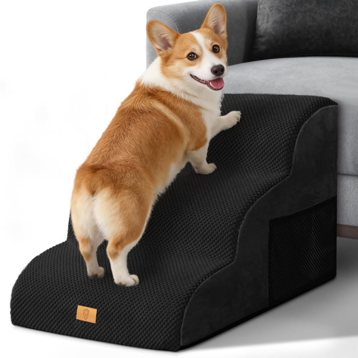 Hundetreppe für Kleine Hunde, Haustiertreppe 3 Stufen, Hochdichtem Schwamm Hundetreppen 40cm Hoch, H