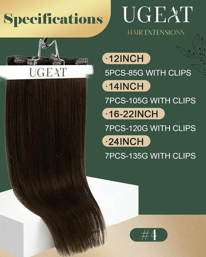 Ugeat Echthaar Clip in Extensions Schokobraun Clip Extensions Echthaar 30cm Clip in Extensions Braun