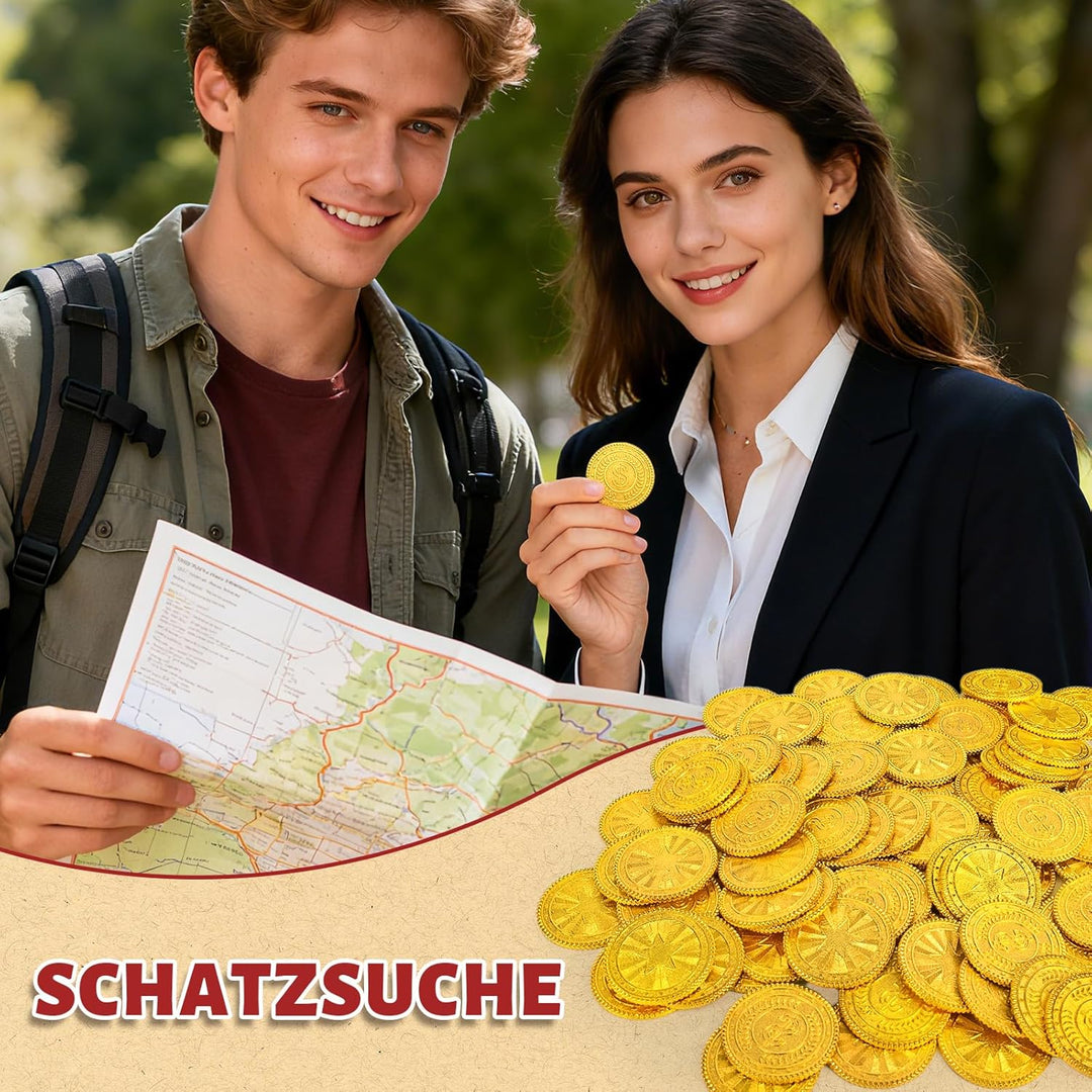 Byhoo 100 PCS Metall Goldmünzen, DND Piratenmünzen, Stress Relief Tool, mit Samt Kordelzugbeutel für