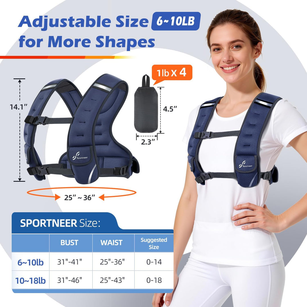 Sportneer Verstellbare Gewichtsweste für Damen Laufweste, 2,7-4,5kg/ 4,5-8,16kg Gewichtsweste für Kr