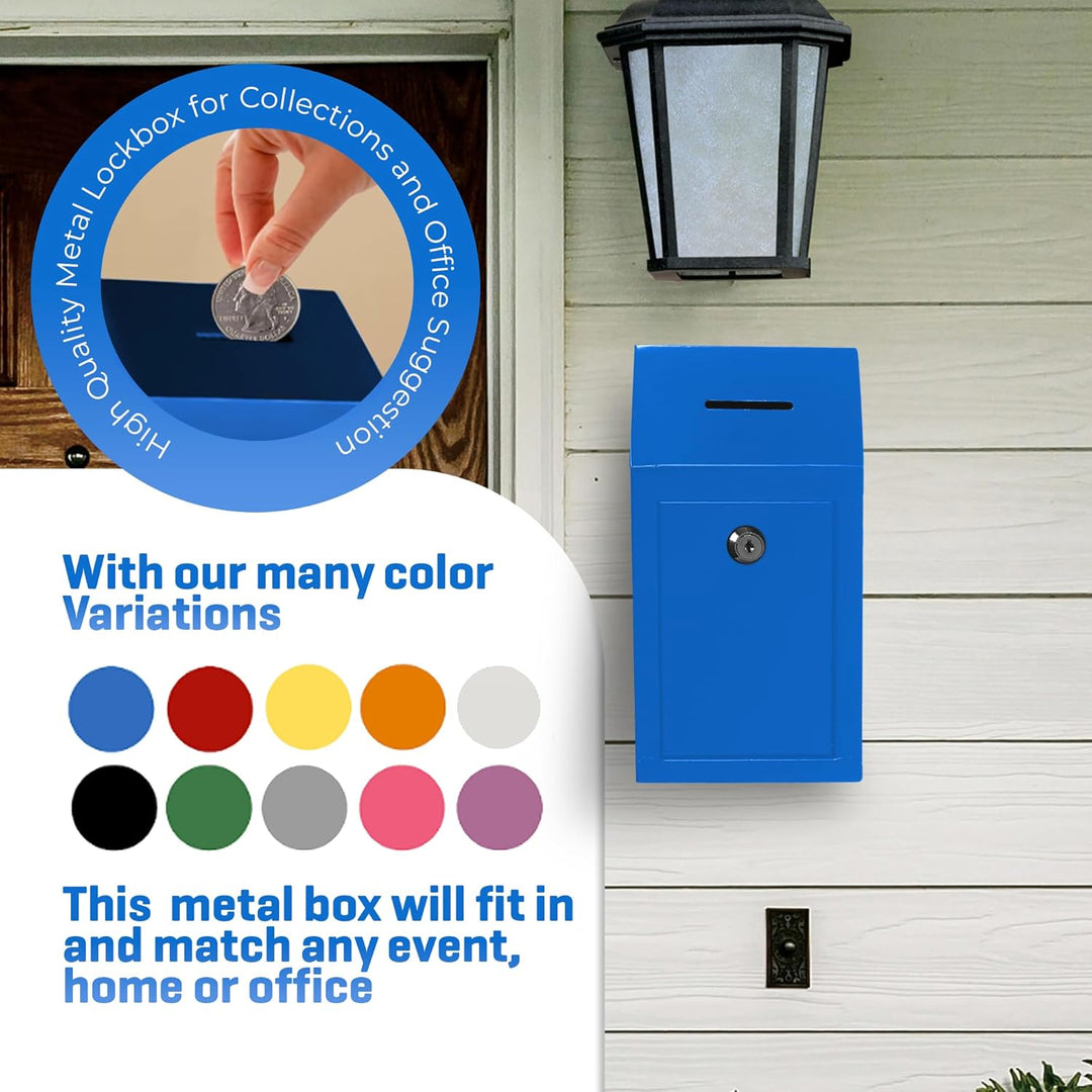 Spendenbox aus Metall zur Wandmontage oder für die Arbeitsplatte, mit Münzschlitz, Schloss mit 2 Sch