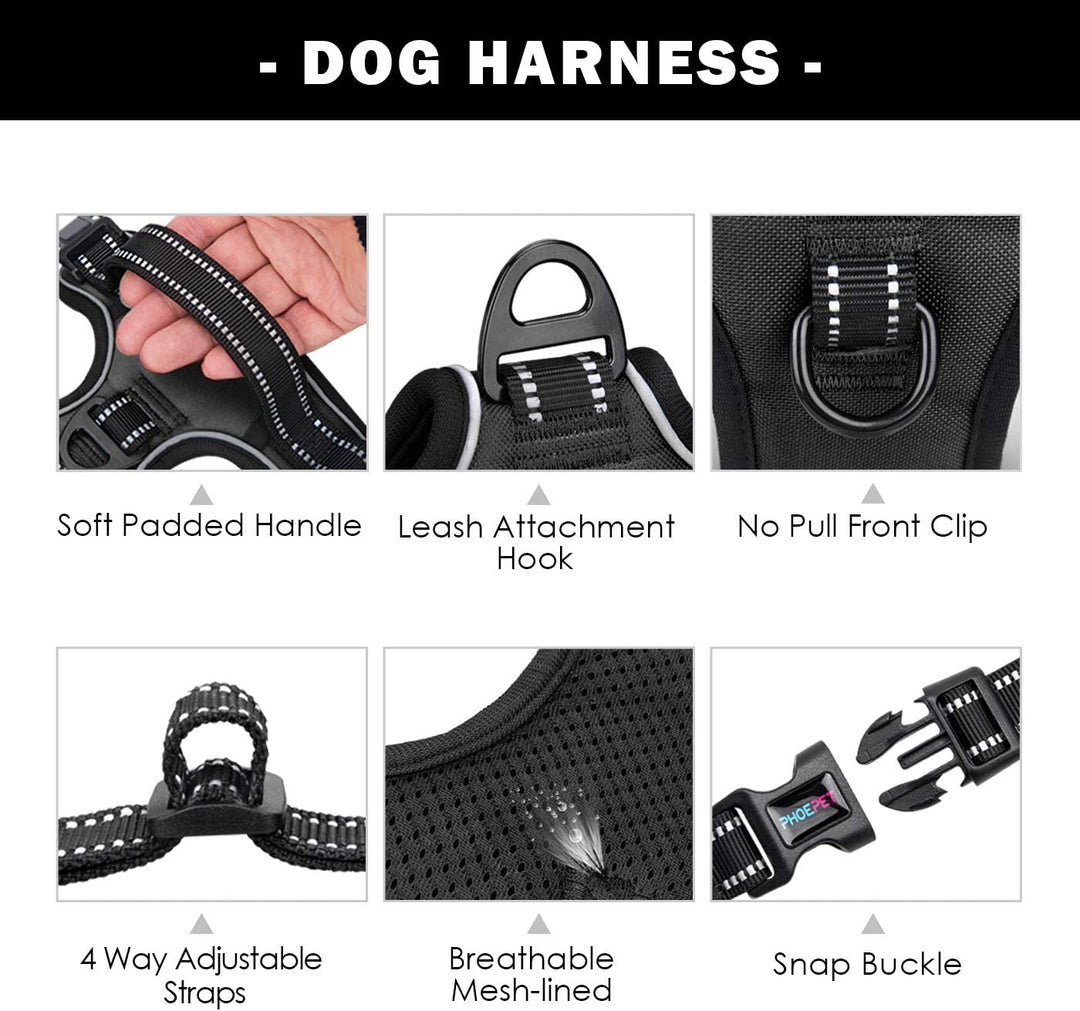 PHOEPET 2 Anti-Zieh-Hundegeschirr für kleine Hunde, reflektierend, verstellbar, mit Clip an der Vord