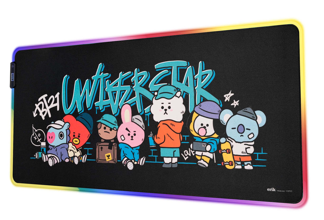 Mousepad - Mauspad LED BT21 - RGB Mauspad XXL 14 LED-Licht-Modus mit rutschfestem Gummigrundfläche u
