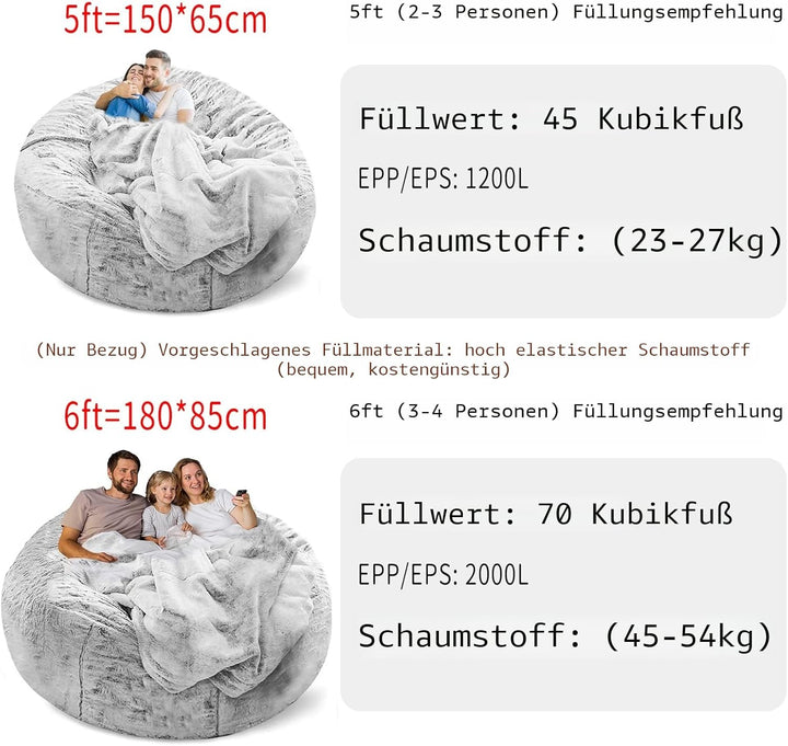 YudouTech Sitzsack Stuhl Abdeckung (nur Abdeckung, Keine Füllung),Grosser runder weicher Flauschiger