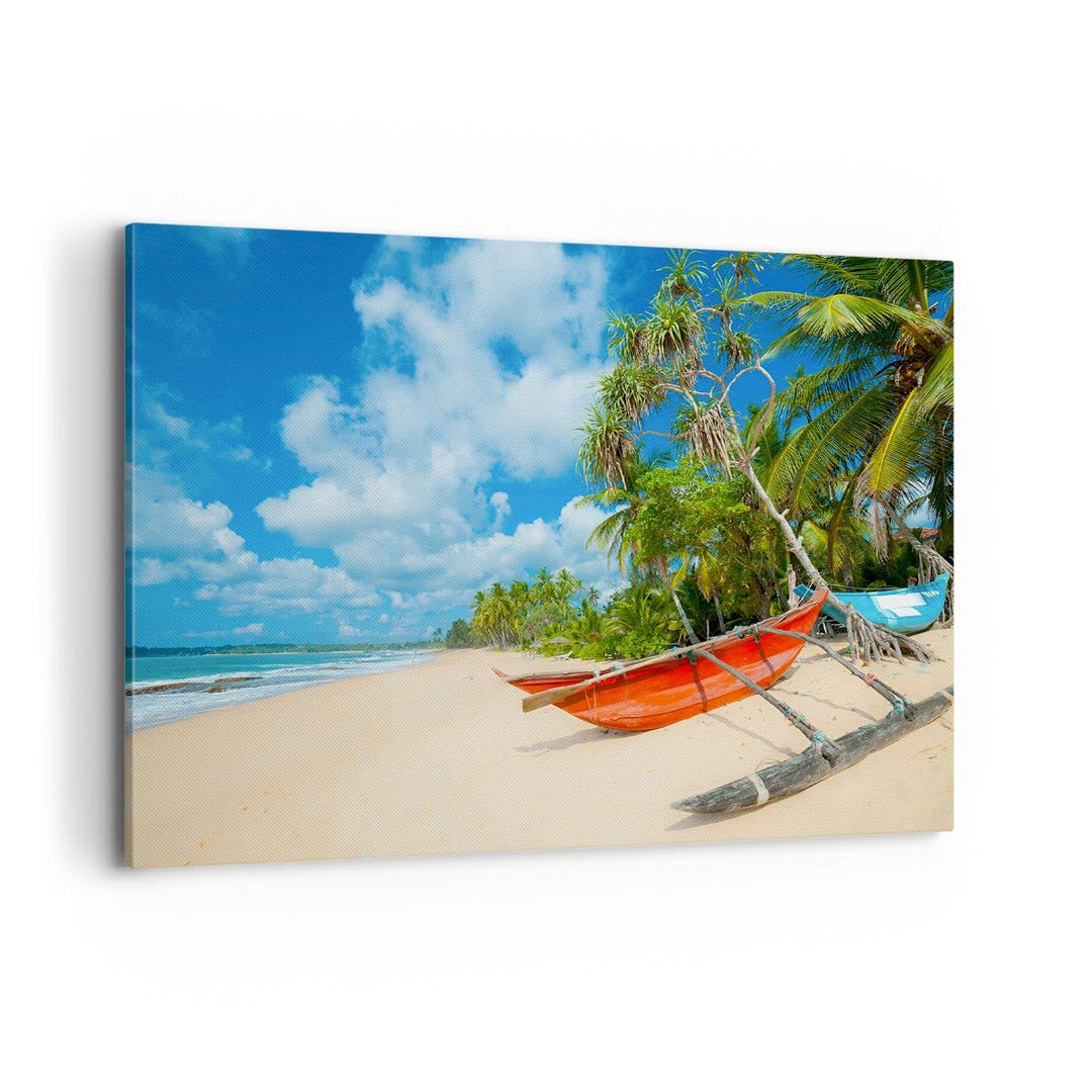 ARTTOR Bilder auf Leinwand 100x70cm Leinwandbild Golf Ozean Palme Boot Gross Wanddeko Bild Schlafzim
