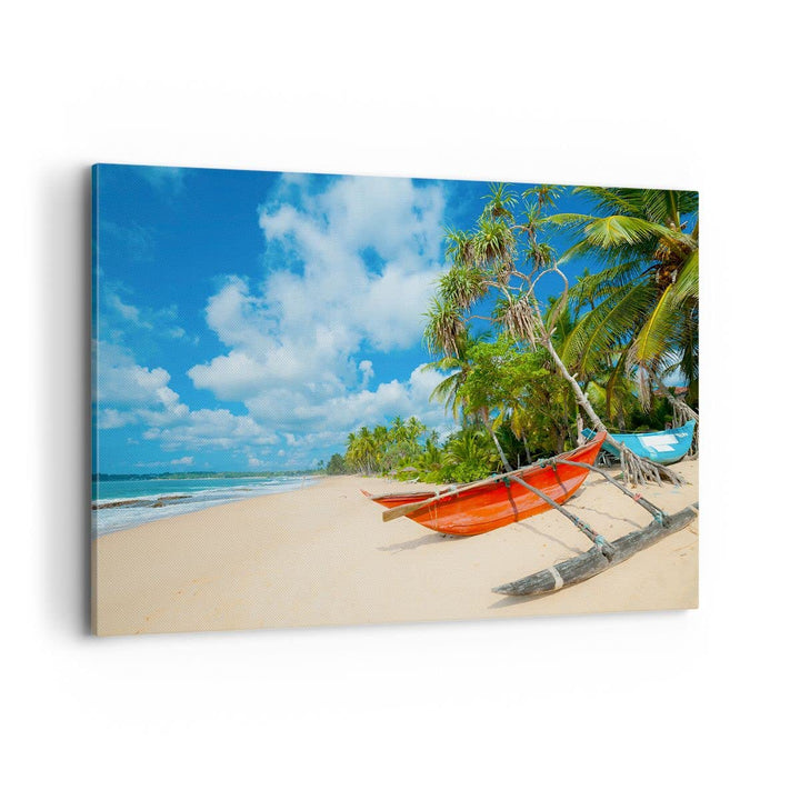 ARTTOR Bilder auf Leinwand 100x70cm Leinwandbild Golf Ozean Palme Boot Gross Wanddeko Bild Schlafzim