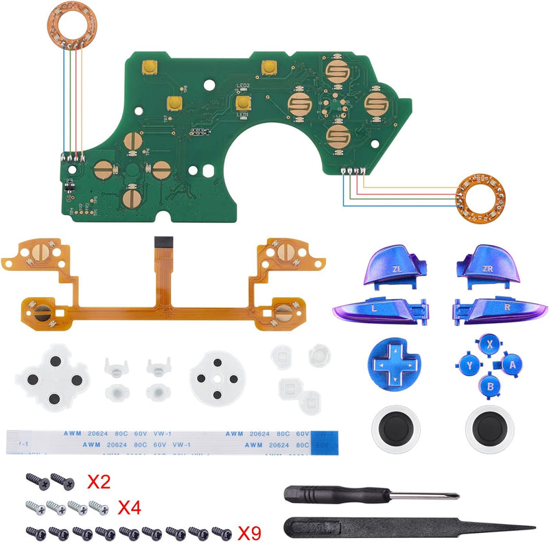 eXtremeRate DTFS LED Tasten Set für Switch pro Controller, 9 Farb-Modi 6 Separat-Tasten-Bereiche Con