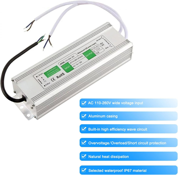 LED Trafo 12V 150W 12.5A DC Konstant Spannung LED Netzteil Ultradünn Outdoor IP67 Wasserdicht 230V a