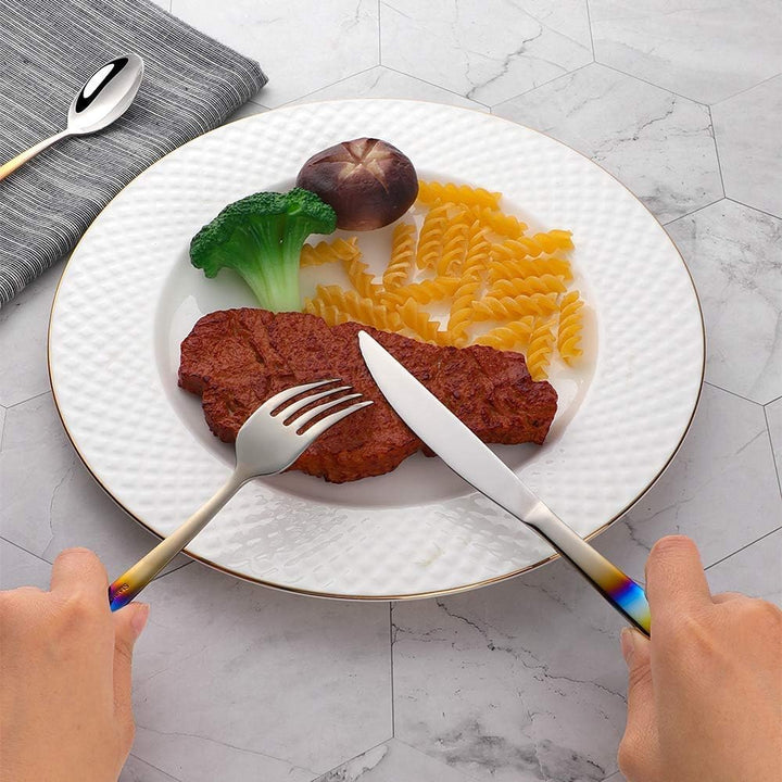 YDware Besteck Regenbogen Gradient, 16 Stück Besteck Set für Haus Küche Restaurant Gabeln Löffel Tee