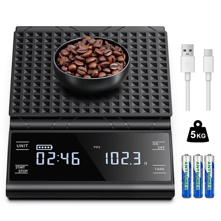 Digital Kaffeewaage Mit Timer, wiederaufladbare Espresso Waage 5 kg/0,1 g Präzisionswaage für Espres