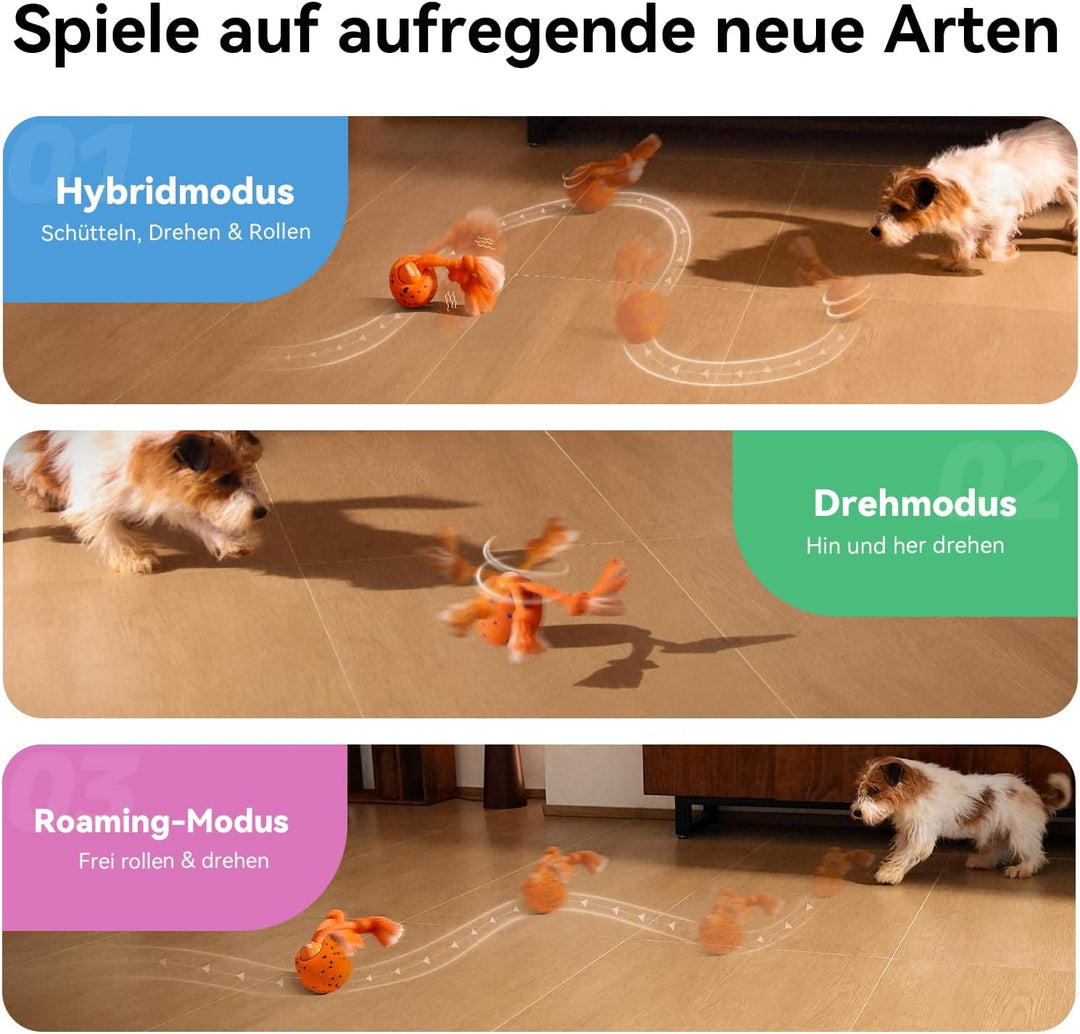 Cheerble Wicked Ball Rolly, interaktiver Hundeball mit Seil &amp; Bellen Orange | Selbstrollendes Hundes