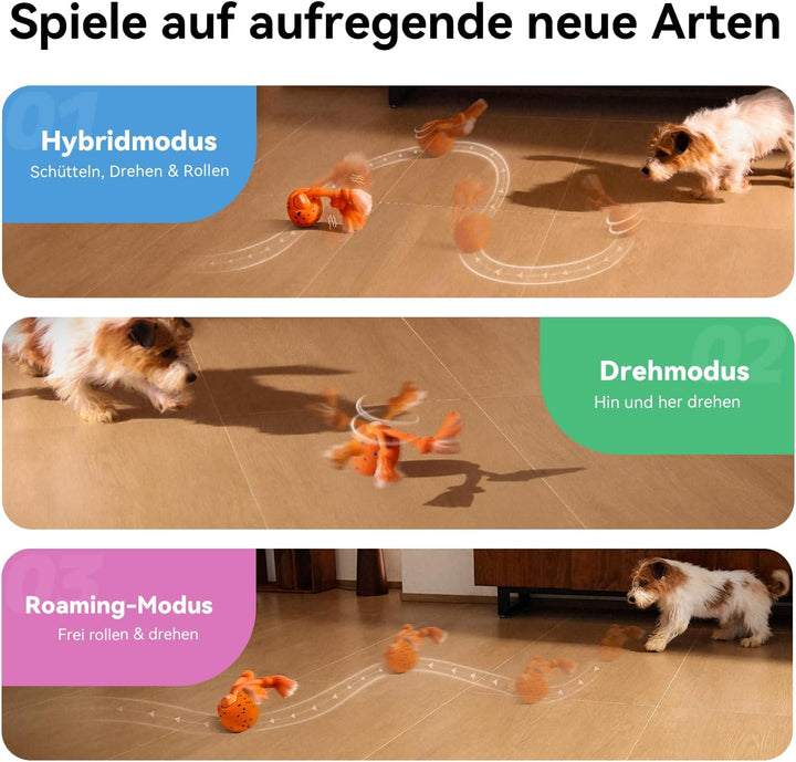 Cheerble Wicked Ball Rolly, interaktiver Hundeball mit Seil &amp; Bellen Orange | Selbstrollendes Hundes