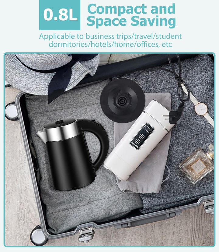 Reisewasserkocher 800ML Mini Camping Wasserkocher mit 800W Edelstahl Wasserkocher Klein ﻿für Reisen