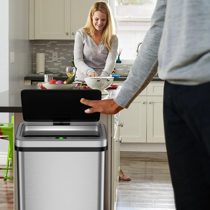 Gardtech 60 Liter Mülleimer Küche mit Sensor - Abfalleimer mit Bewegungssensor - Klemmring für Müllb