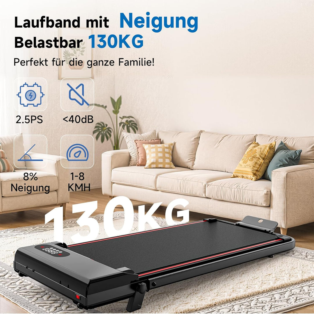 HomeFitnessCode Laufband Klappbar mit Neigung - Walking Pad für Zuhause Klein Laufpad mit Steigung W