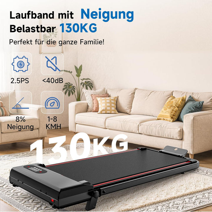 HomeFitnessCode Laufband Klappbar mit Neigung - Walking Pad für Zuhause Klein Laufpad mit Steigung W