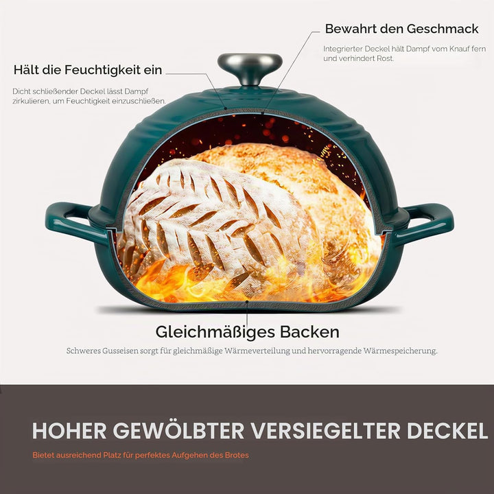 Overmont Gusseisen Topf Emaille Brotbacktopf - 5.7L Bräter Schmortopf mit Deckel und Kochbuch – für